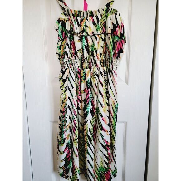 Pure Energy L Dress Short Colorful Gathered Waist Removable Straps Ruffle Vtg - Picture 2 of 8
